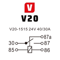 Przekaźnik samochodowy 24V 30/40A zwierno rozwierny V20